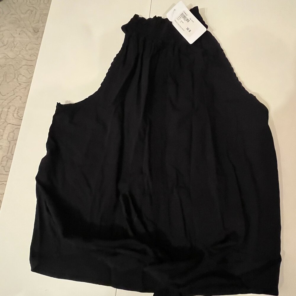 Evereve Poplin Tie Front Halter Black Sleeveless Top Medium NWT 💗